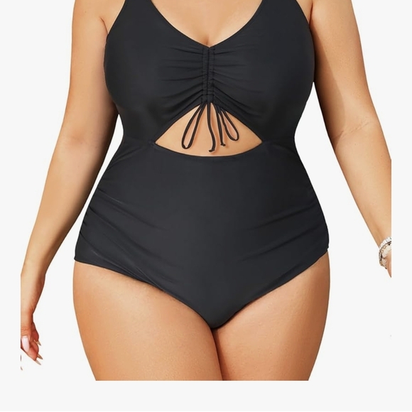 D Other - Delicious Plus Size Black Cutout One-Piece Swimwear with Front Tie